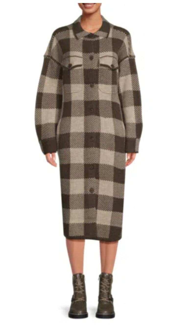 360 SWEATER Indigo Plaid Midi Shirt Dress In Mocaquinoa Small Alpaca Wool